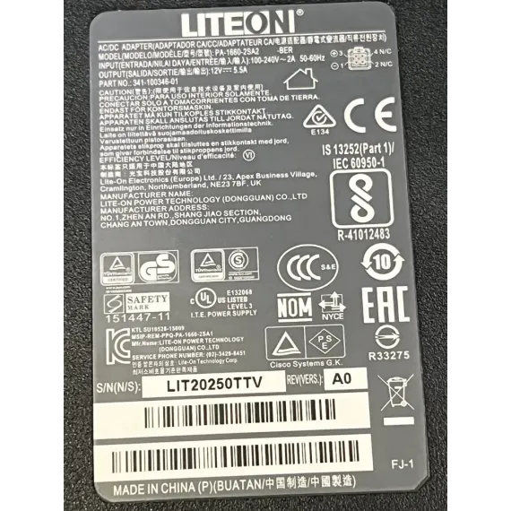 LITEON PA-1660-2SA2 Strømadapter 12V 5,5A – Brukt (Cisco Original)