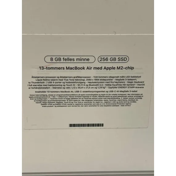 MacBook Air 13.6" M2 (2023) – 8GB / 256GB – Midnatt