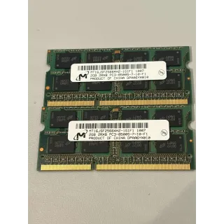 2 stk. Micron 2GB DDR3 SO-DIMM PC3-8500S – 1066MHz Laptopminne