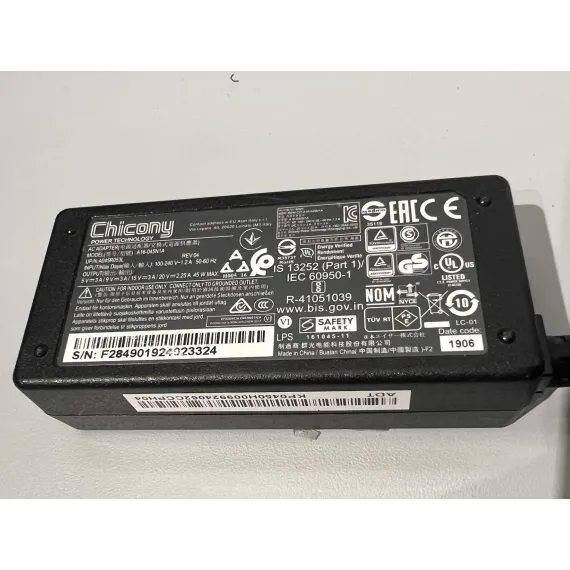 Acer USB-C Strømforsyning 45W – 5V/9V/15V/20V (Chicony A16-045N1A)  Sammendrag