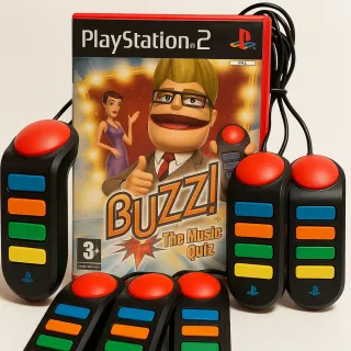 Buzz! Sports Quiz + kablede Buzz-kontrollere (PlayStation 2)