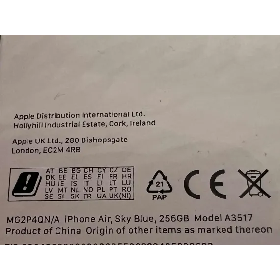 Apple iPhone Air – 256GB – Sky Blue (NY)